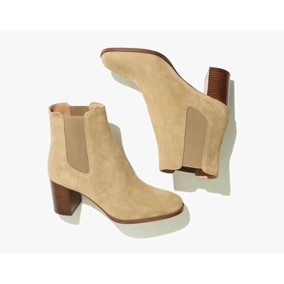 Madewell The Laura Chelsea Boot Suede Camel Tan Block Heel Ankle Boots 6.5 - Picture 1 of 9